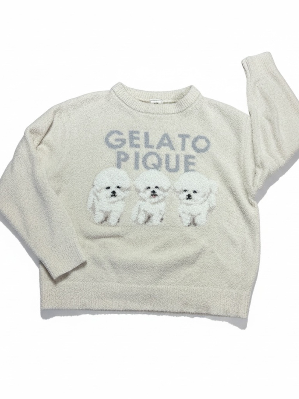 Gelato Pique Cream Crewneck Sweater with Dog Graphic